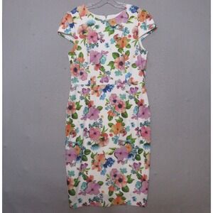 Betsey Johnson Dress 12 Floral Cap Sleeve Sheath Wedding Guest Timeless Church‎